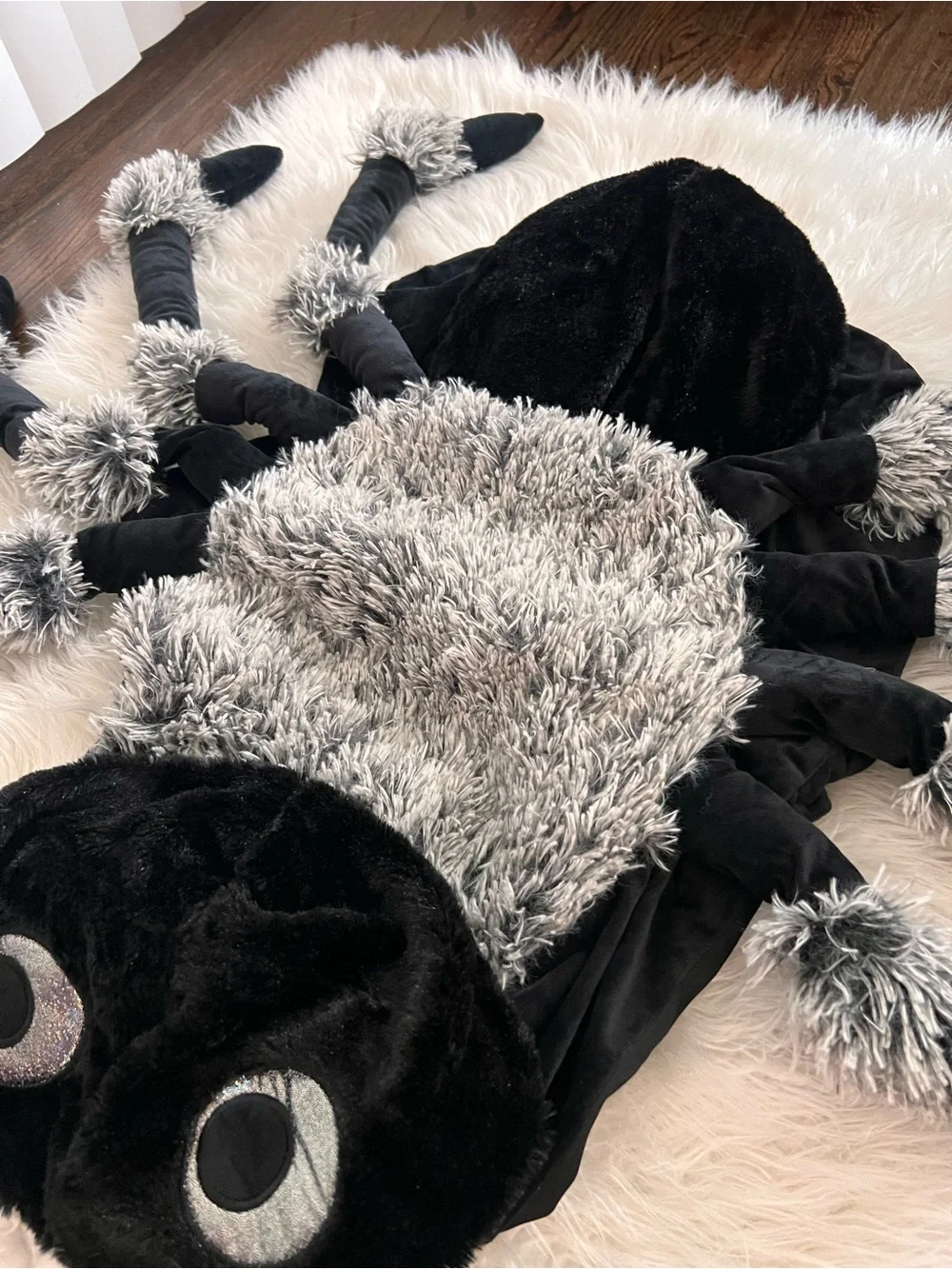 Plush Spider Dog Costume Hoodie - Black and Gray